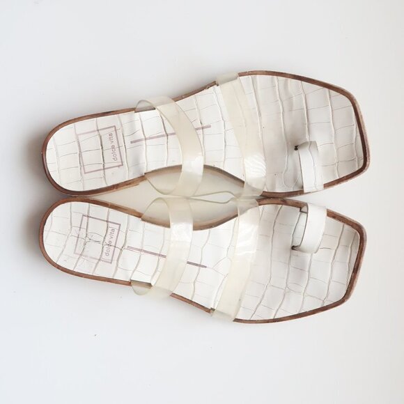 Dolce Vita White & Transparent Strappy Flat Slip-on / Slide / Flip-flop Sandals - Picture 12 of 13